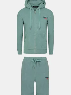 Wam Denim Avery Full Zipped Blue Hoodie Shorts Set| Sweaters