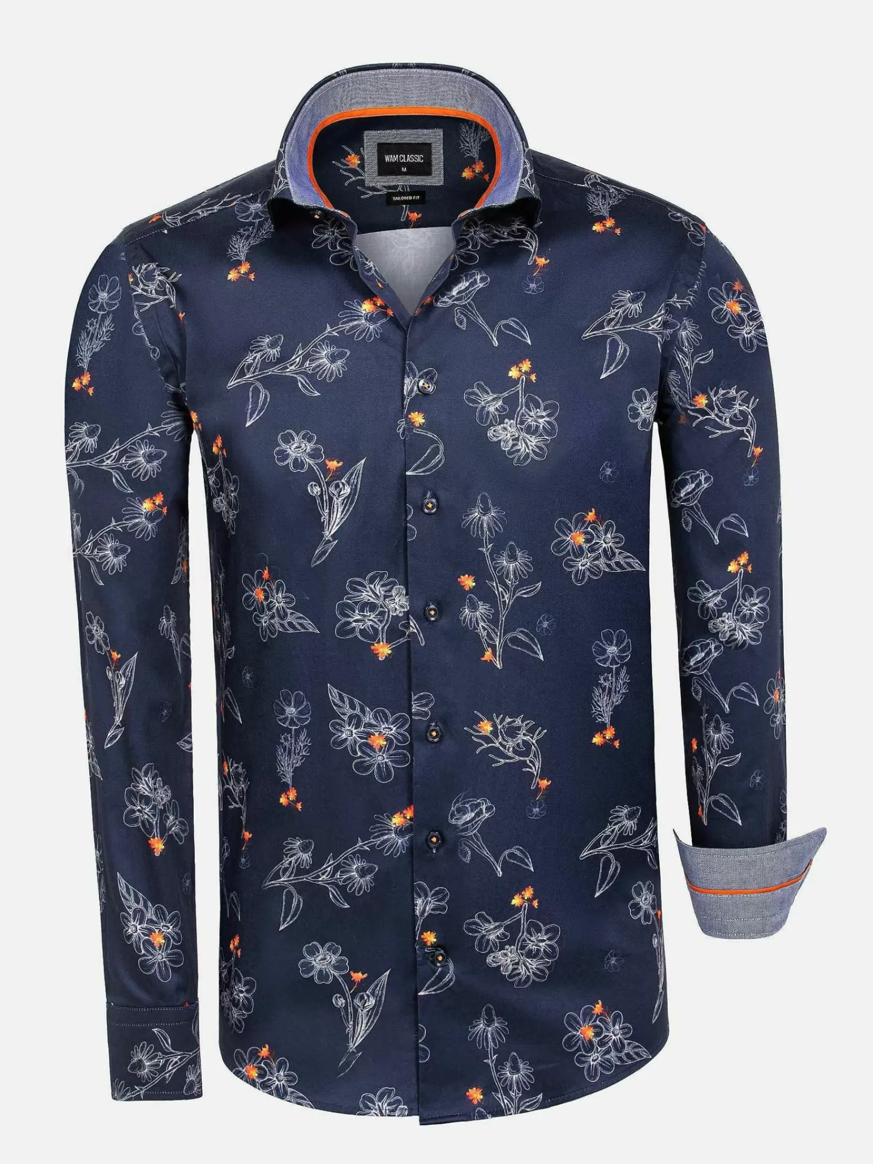 Wam Denim Baga Navy Floral Print Overhemd Longe Mouw| Overhemd Lange Mouwen