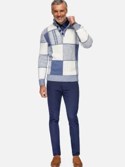 Wam Denim Cambridge Pattern Blue White Truien| Truien