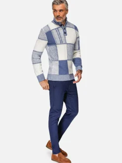 Wam Denim Cambridge Pattern Blue White Truien| Truien