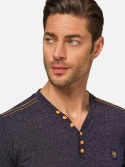 Wam Denim Dirkous V-Neck Button Down Navy T-Shirt| T-Shirts