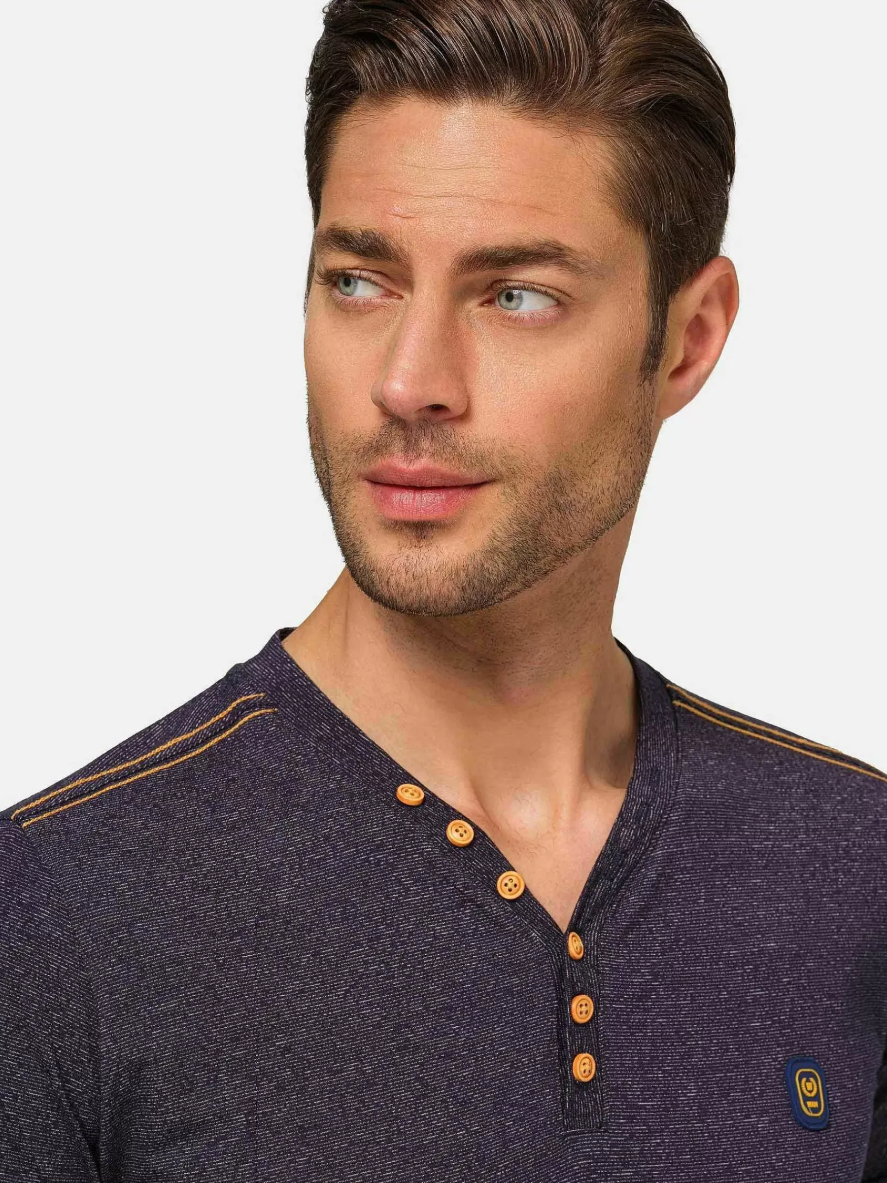 Wam Denim Dirkous V-Neck Button Down Navy T-Shirt| T-Shirts