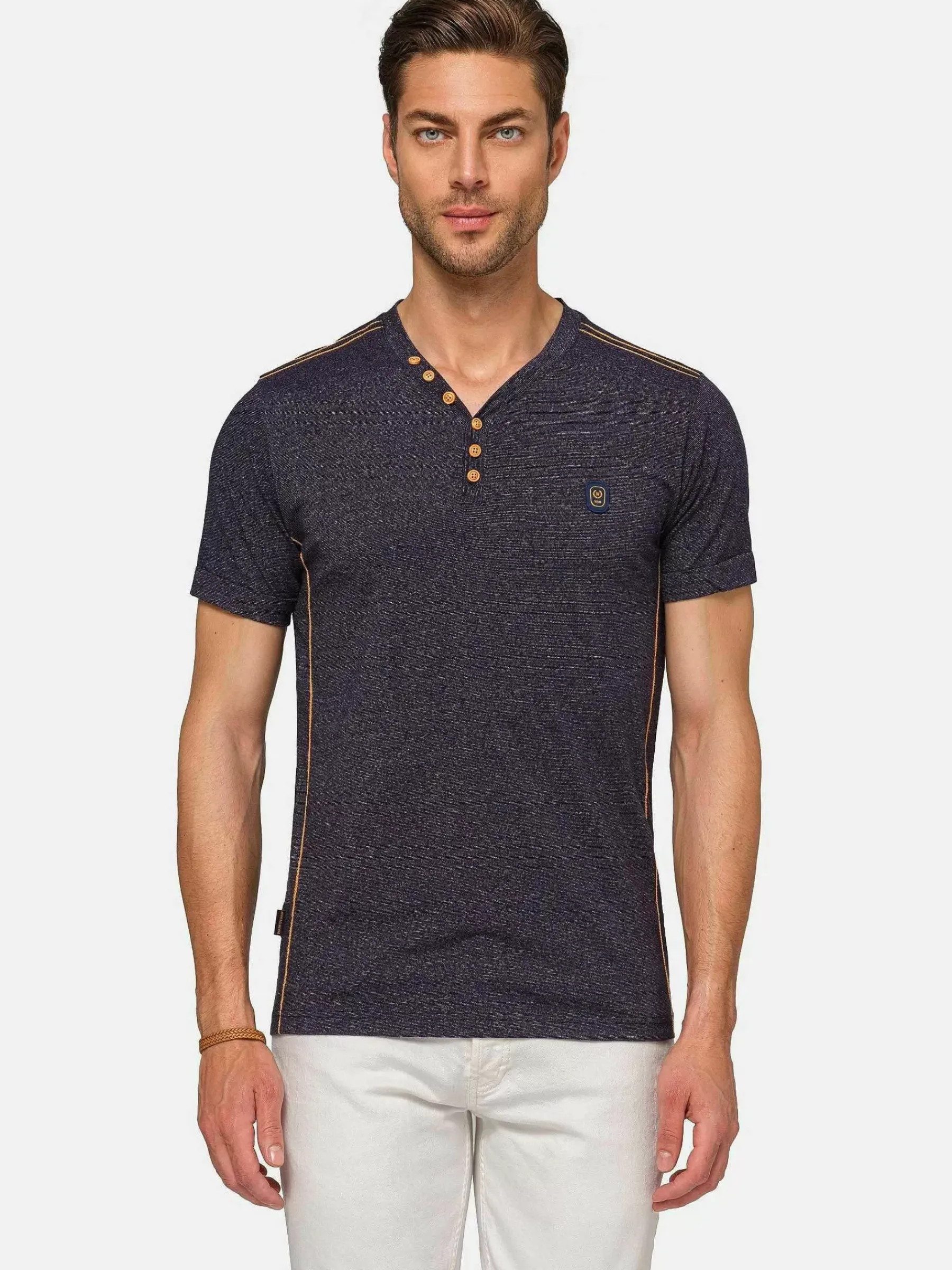 Wam Denim Dirkous V-Neck Button Down Navy T-Shirt| T-Shirts