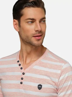Wam Denim Doenga Striped V-Neck Pink T-Shirt| T-Shirts