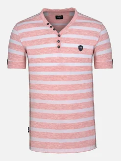 Wam Denim Doenga Striped V-Neck Pink T-Shirt| T-Shirts