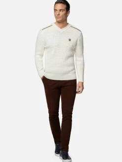 Wam Denim Dover Slim Fit V-Neck Off-White Truien| Truien