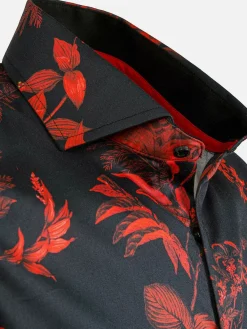 Wam Denim Florence Red Floral Black Overhemd Lange Mouw| Overhemd Lange Mouwen