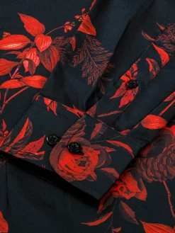 Wam Denim Florence Red Floral Black Overhemd Lange Mouw| Overhemd Lange Mouwen