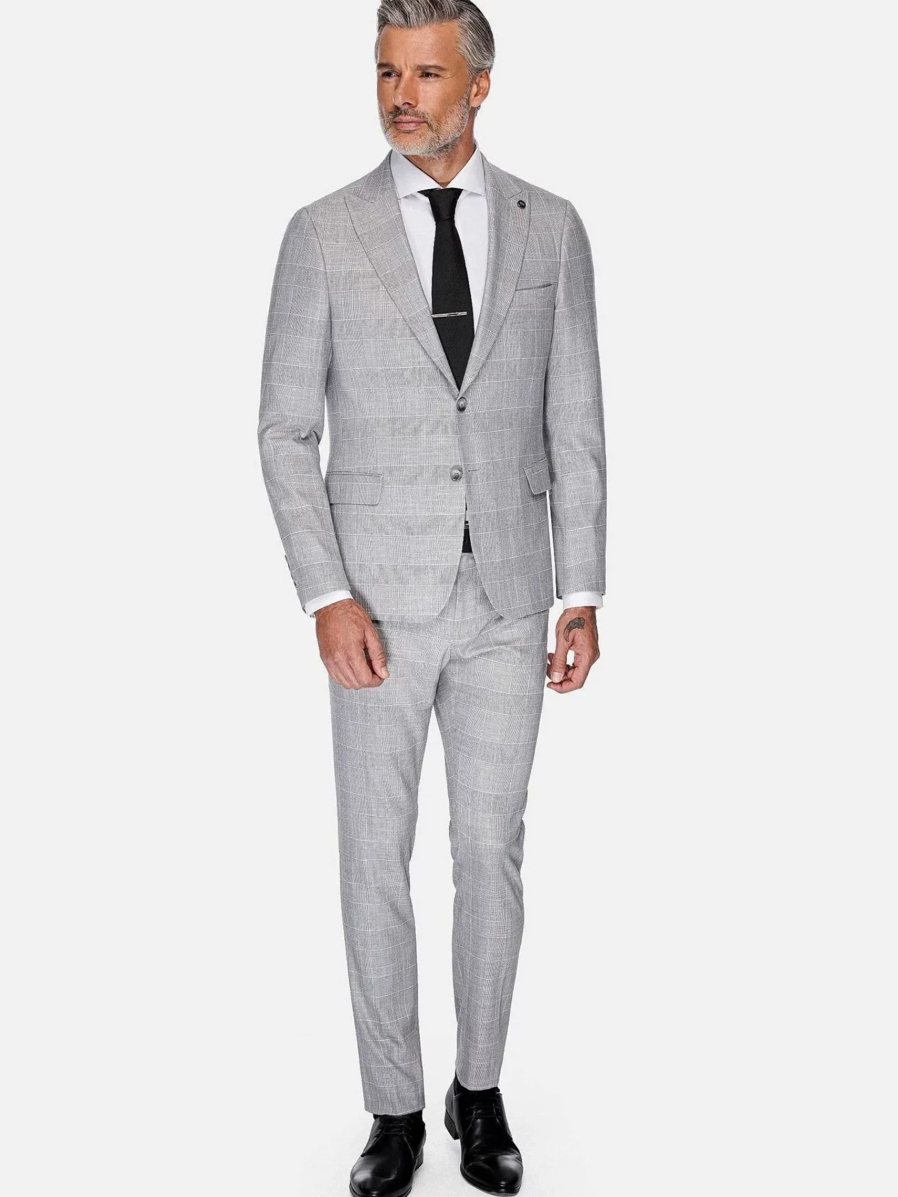 Wam Denim Ground Checkered Slim Fit Grey Colbert| Colberts