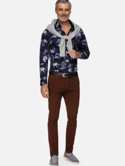 Wam Denim Havana Navy Floral Print Overhemd Lange Mouw| Overhemd Lange Mouwen