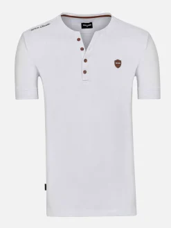Wam Denim Korfual Casual V-Neck Button T-Shirt White| T-Shirts