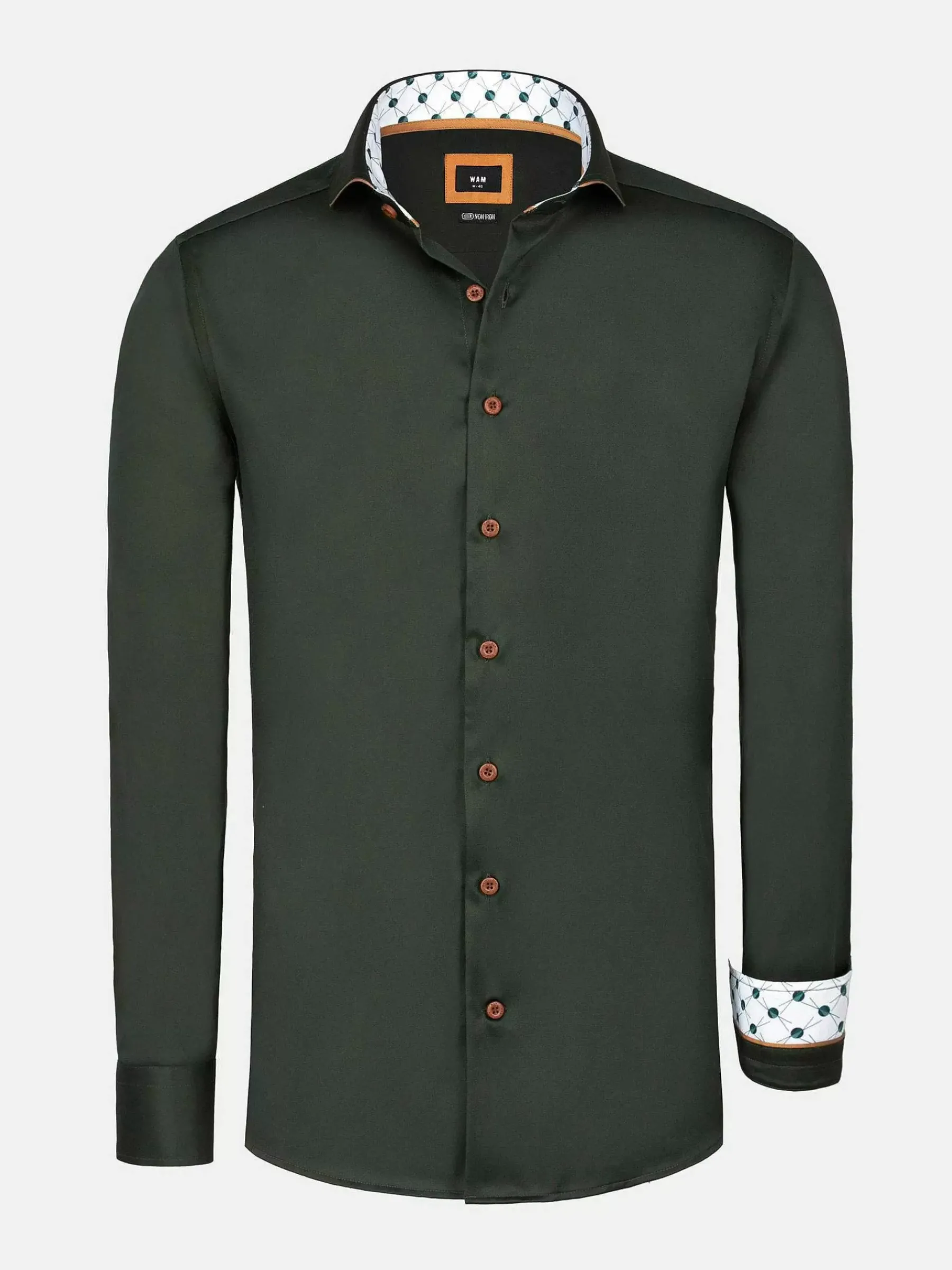 Wam Denim Lance Solid Dark Green Overhemd Lange Mouw| Overhemd Lange Mouwen