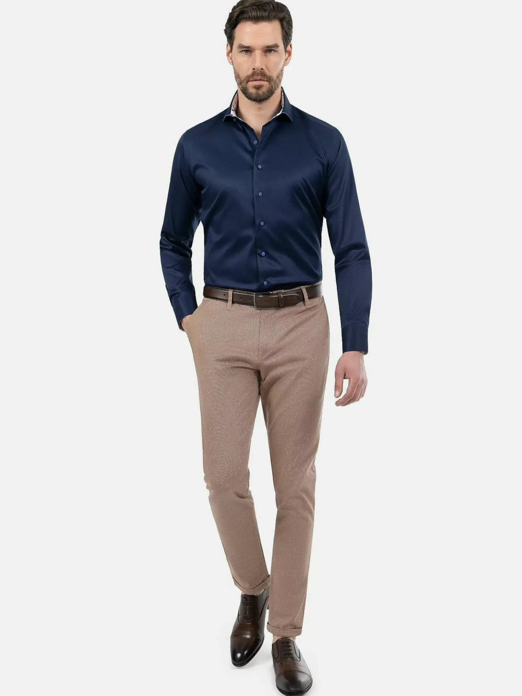 Wam Denim Lance Solid Navy Overhemd Lange Mouw| Overhemd Lange Mouwen