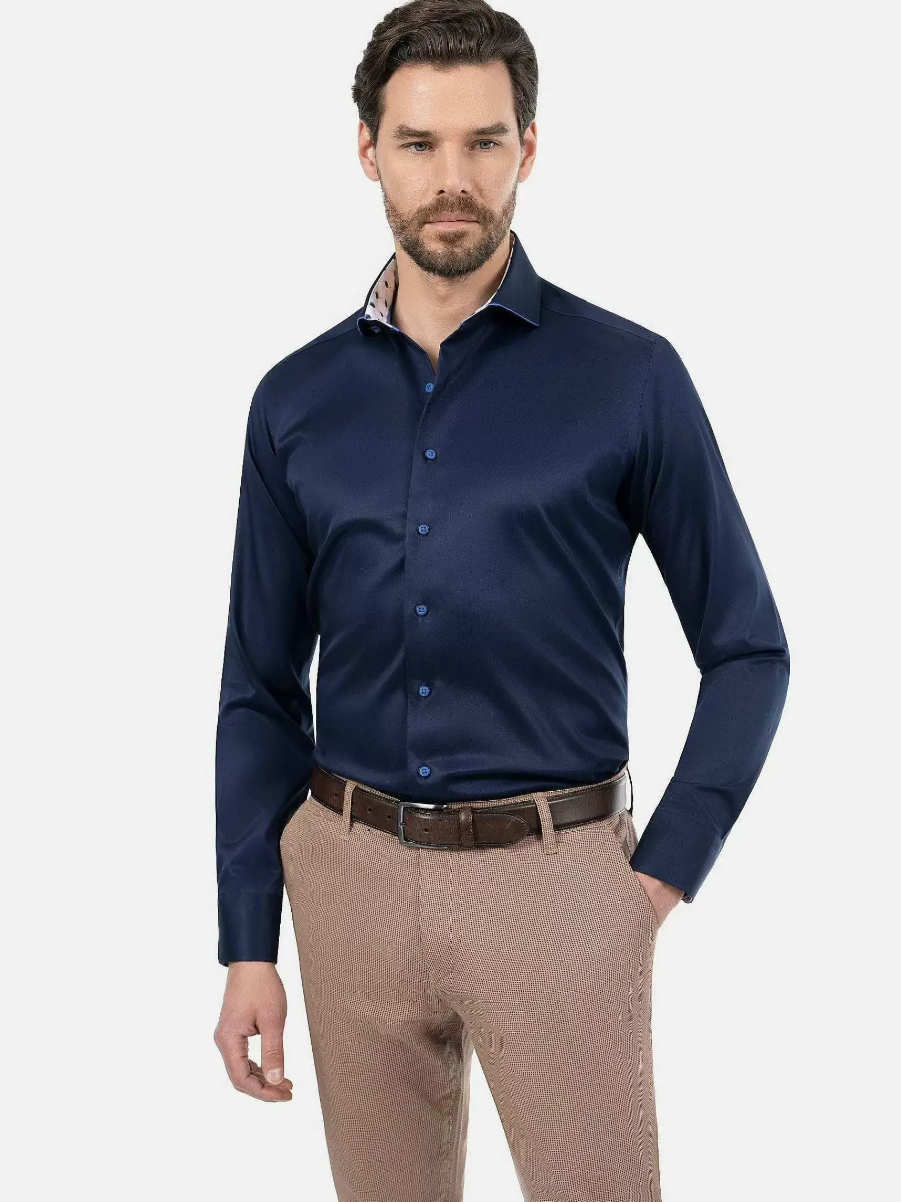 Wam Denim Lance Solid Navy Overhemd Lange Mouw| Overhemd Lange Mouwen