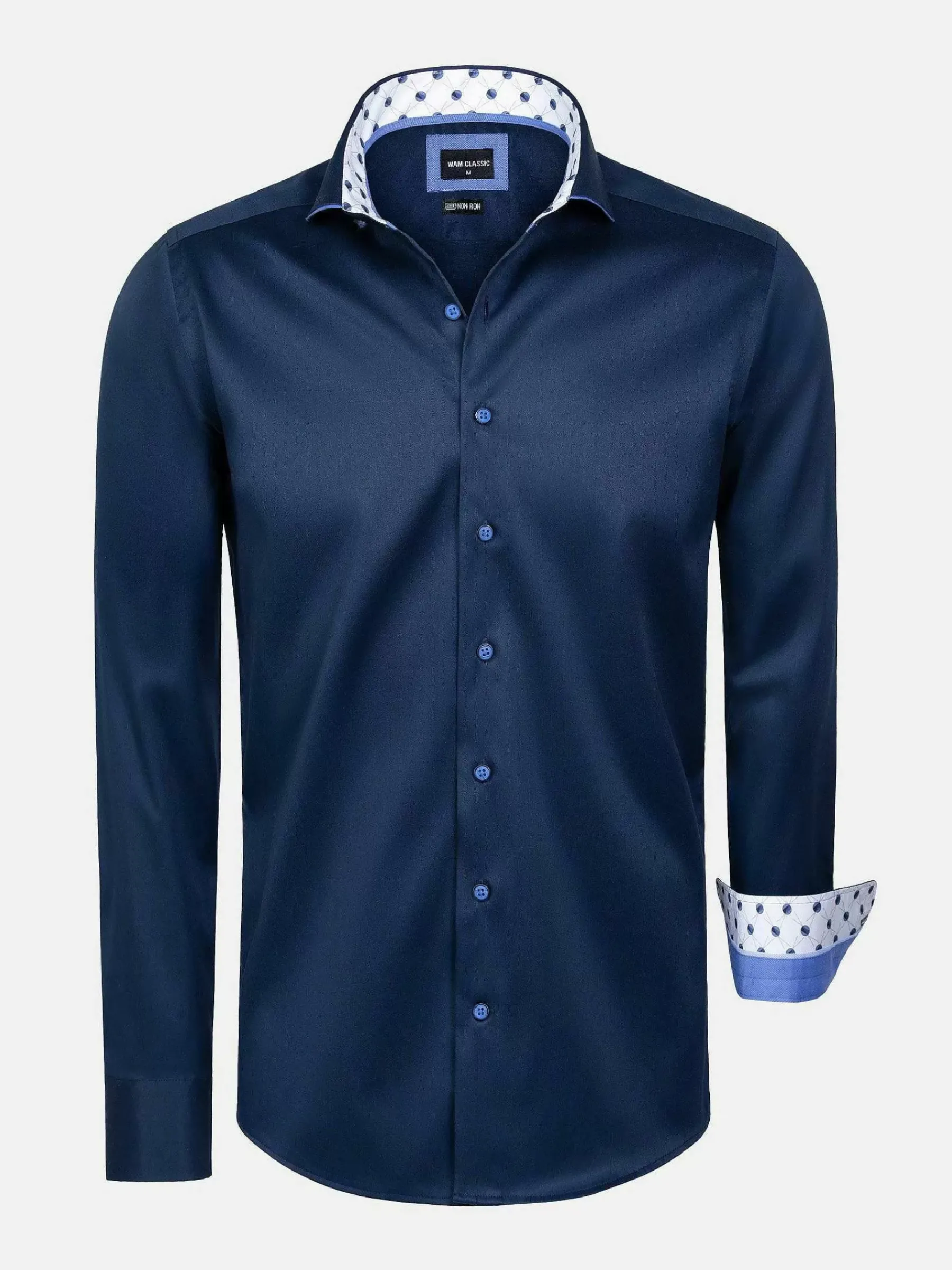 Wam Denim Lance Solid Navy Overhemd Lange Mouw| Overhemd Lange Mouwen