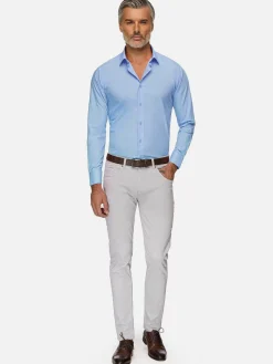 Wam Denim Leira Solid Blue Overhemd Lange Mouw| Overhemd Lange Mouwen