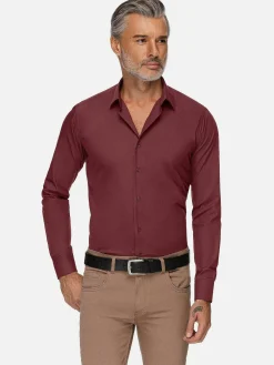 Wam Denim Leira Solid Dark Red Overhemd Lange Mouw| Overhemd Lange Mouwen