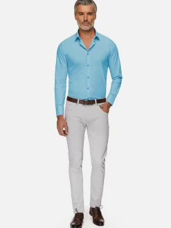 Wam Denim Leira Solid Turquoise Overhemd Lange Mouw| Overhemd Lange Mouwen