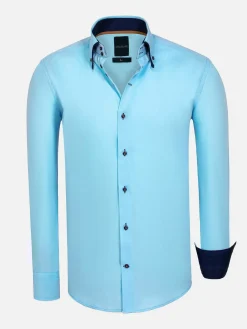 Wam Denim Metz Solid Turquoise Overhemd Lange Mouw| Overhemd Lange Mouwen