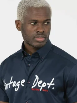 Wam Denim Overhemd Korte Mouw Emble Navy| Overhemd Korte Mouwen