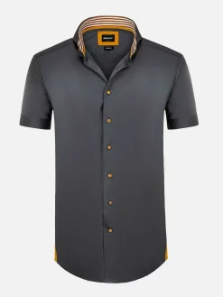 Wam Denim Owen Tailored Fit Anthracite Overhemd Korte Mouw| Overhemd Korte Mouwen