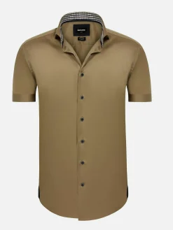 Wam Denim Owen Tailored Fit Beige Overhemd Korte Mouw| Overhemd Korte Mouwen