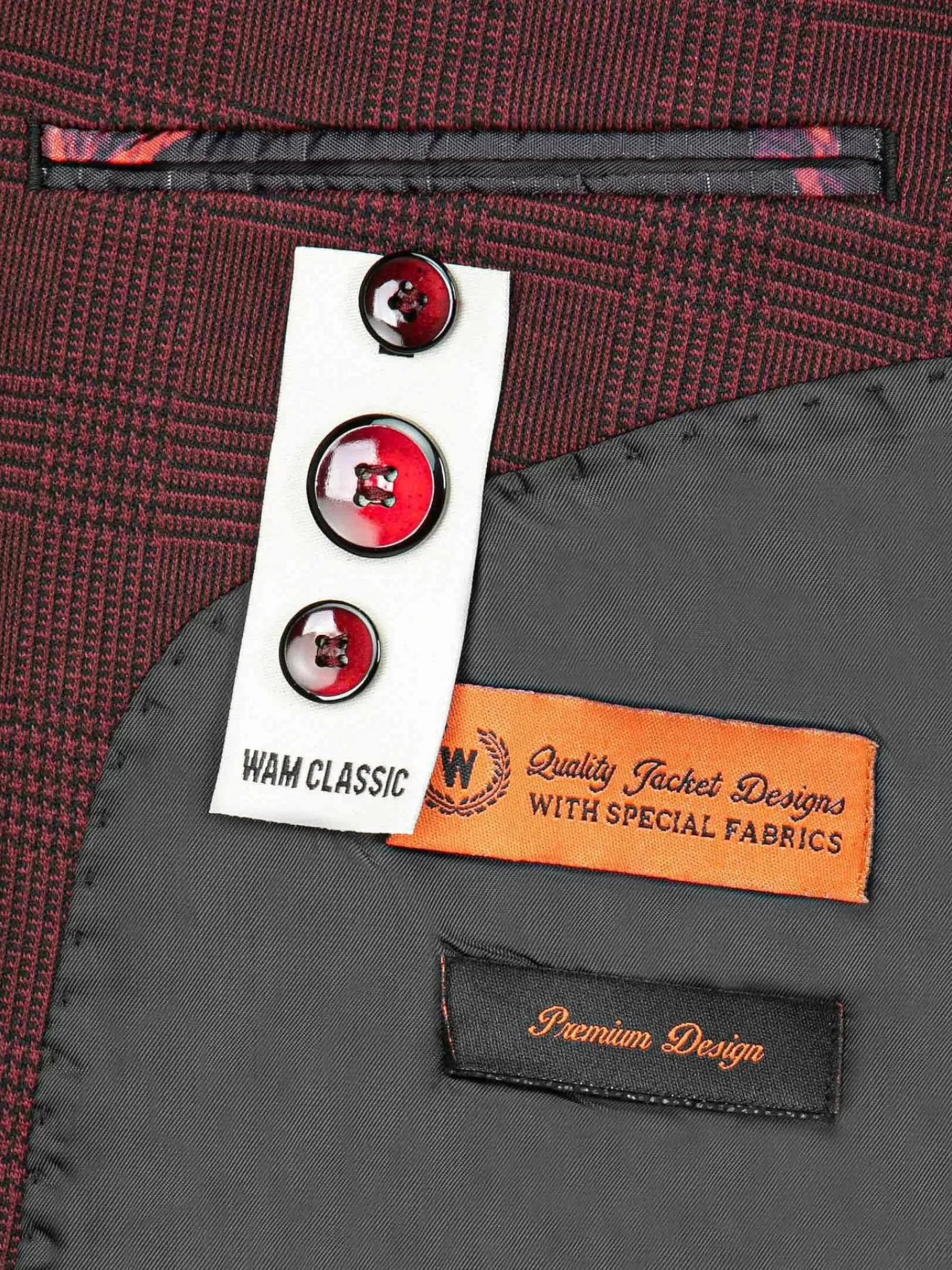 Wam Denim Red Wood Wide Lapel Dark Red Black Suit Colbert| Colberts