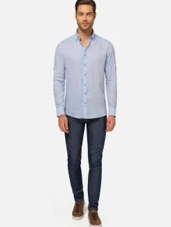 Wam Denim Redention Linen Blue Overhemd Lange Mouw| Overhemd Lange Mouwen