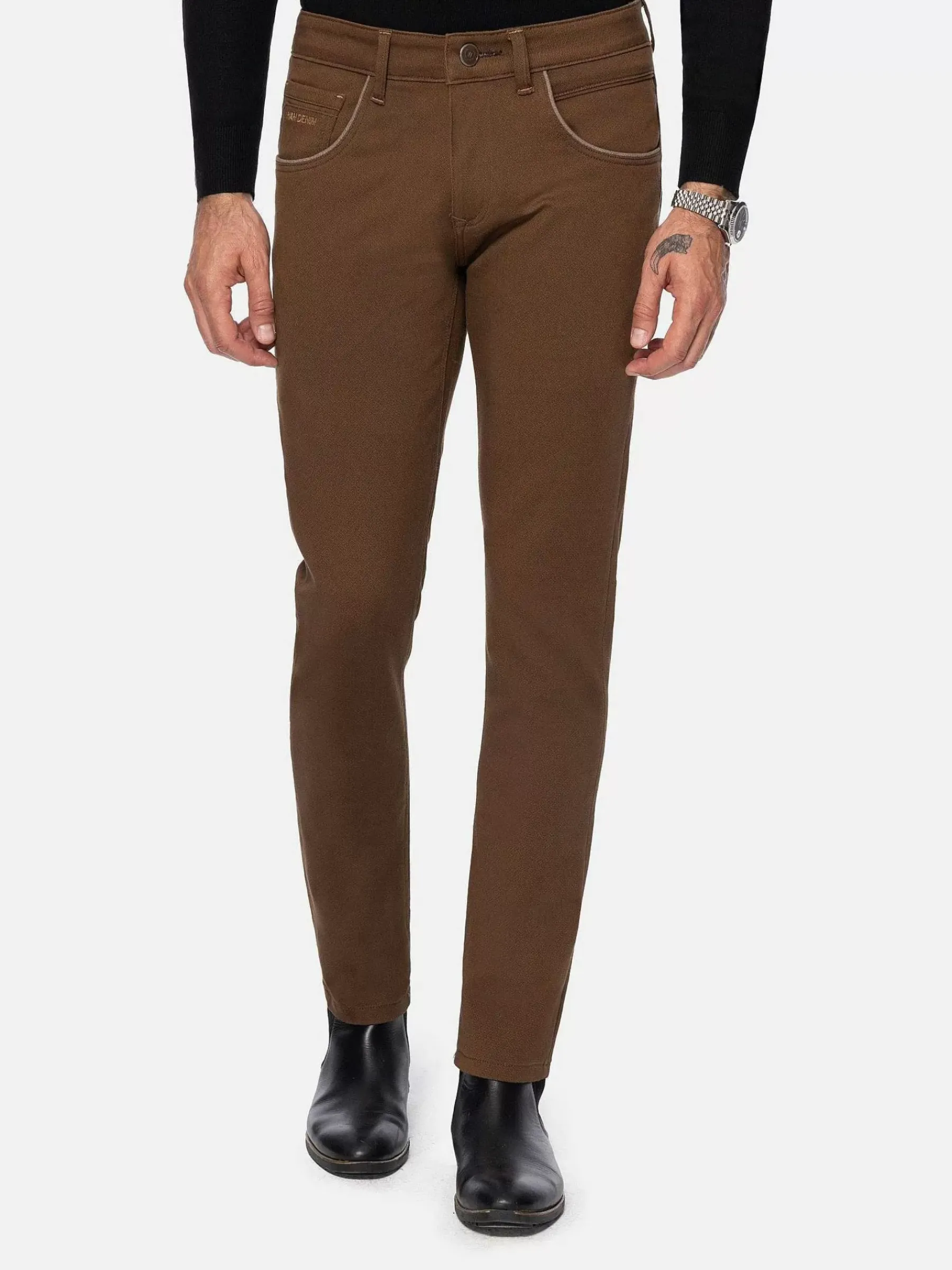 Wam Denim Santiago Slim Fit Textured Brown Jeans| Jeans