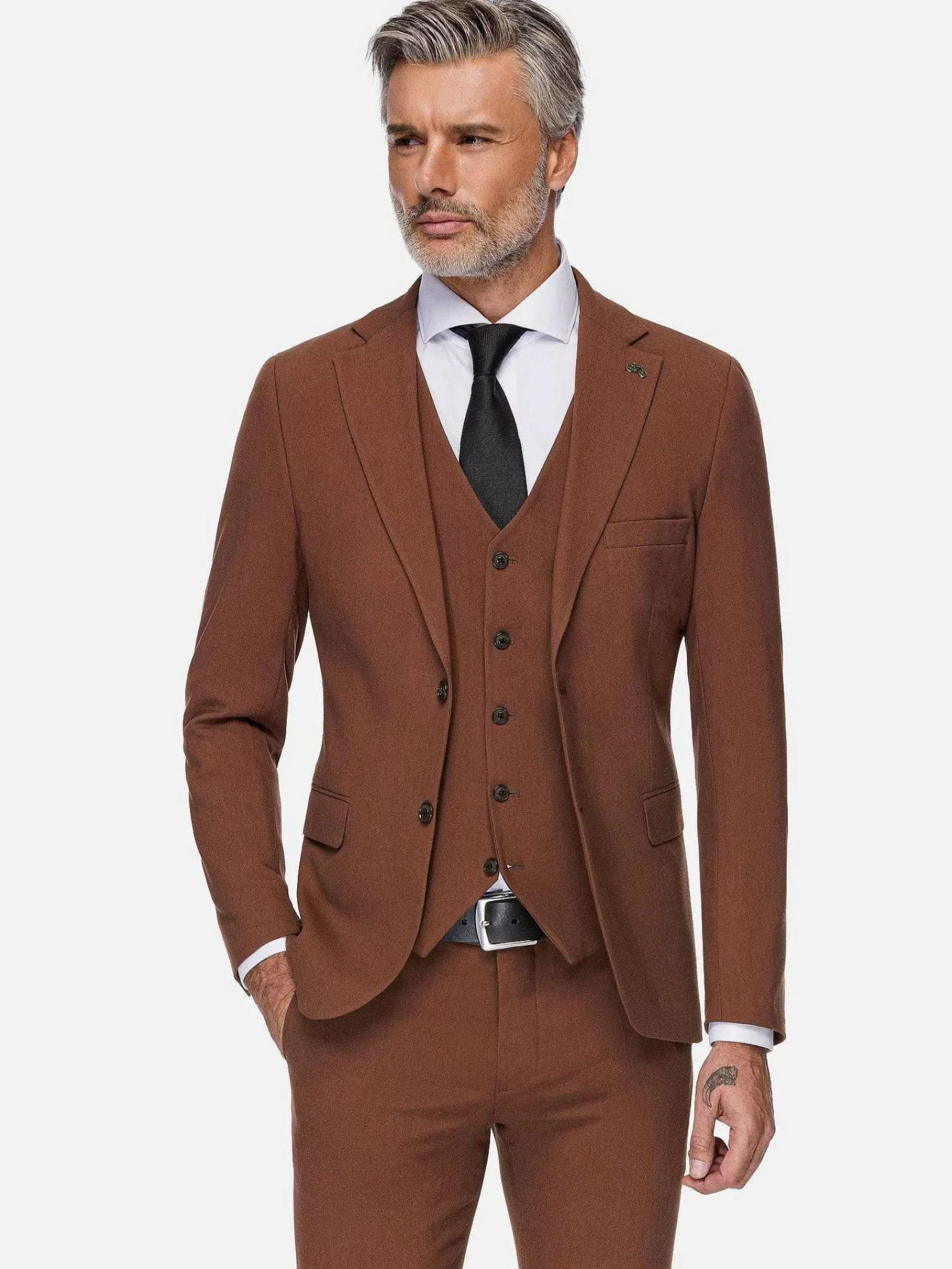 Wam Denim Slim Fit Brown Textured Colbert| Colberts