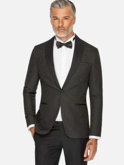 Wam Denim Slim Fit Textured Black Tuxedo Colbert| Colberts