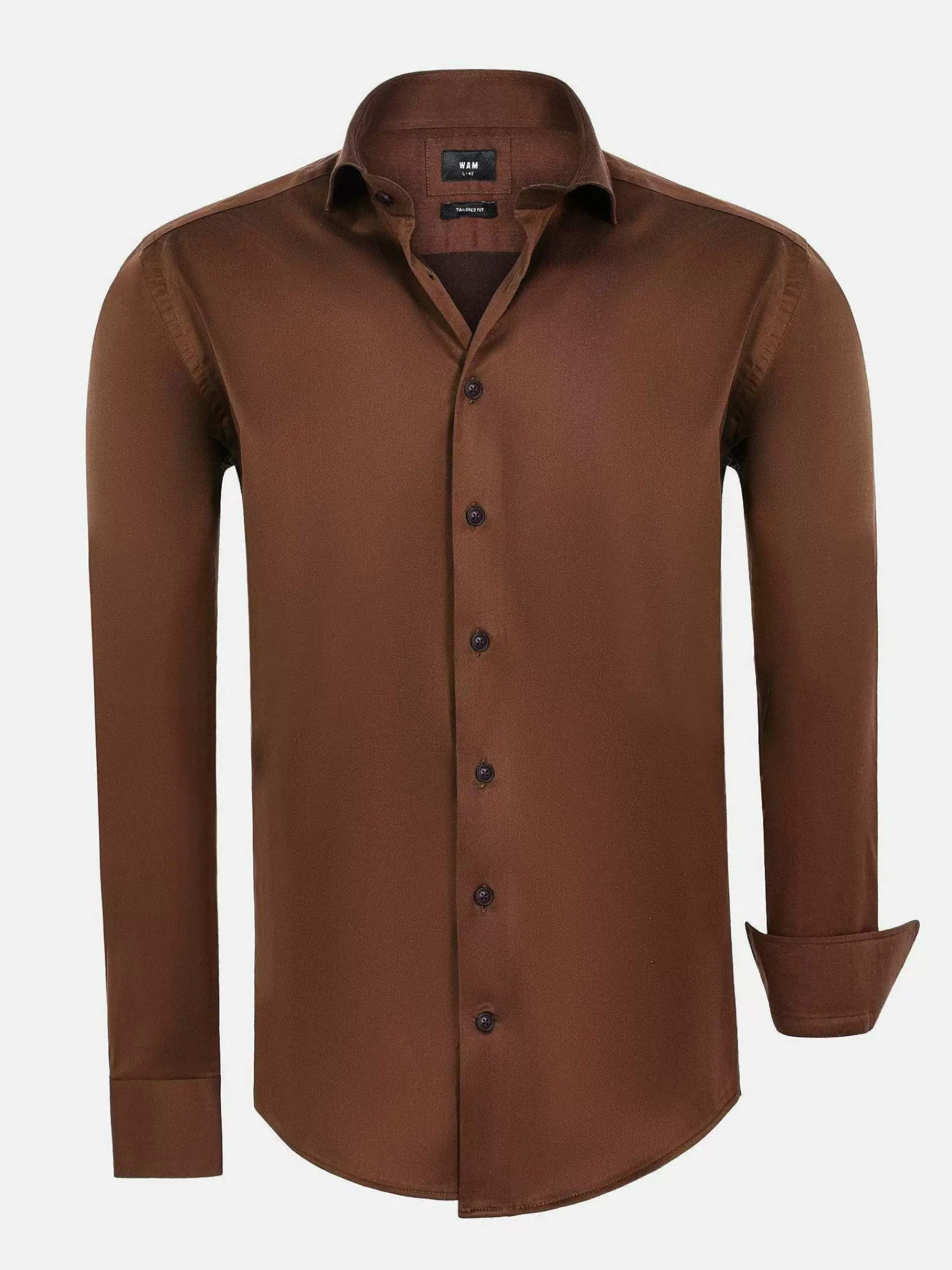 Wam Denim Tempesta Plain Cotton Light Brown Overhemd Lange Mouw| Overhemd Lange Mouwen