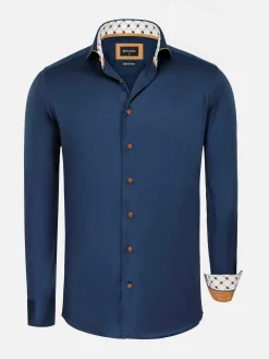 Wam Denim Vercelli Solid Navy Overhemd Lange Mouw| Overhemd Lange Mouwen