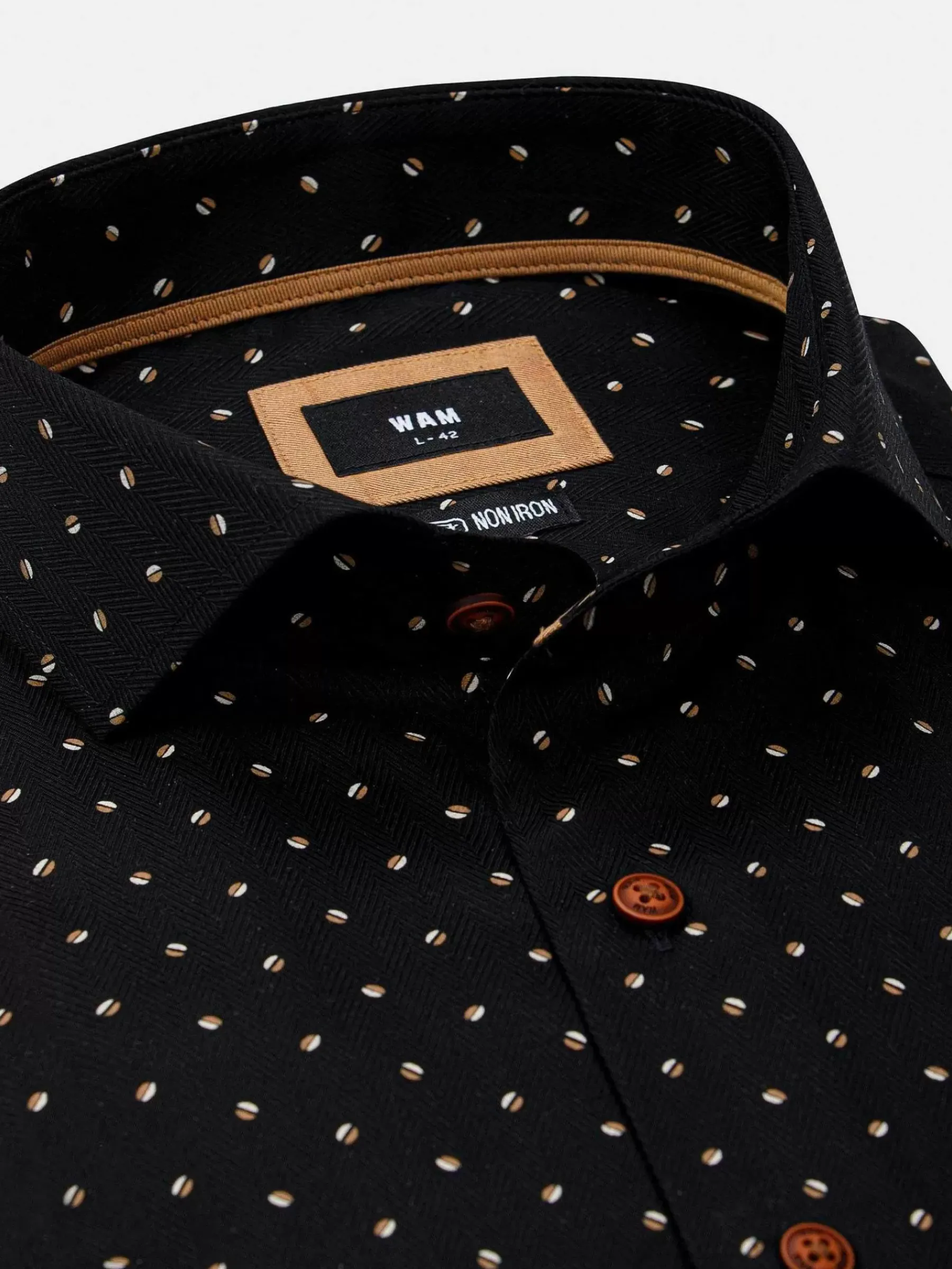 Wam Denim Verdantia Coffee Bean Pattern Black Overhemd Lange Mouw| Overhemd Lange Mouwen