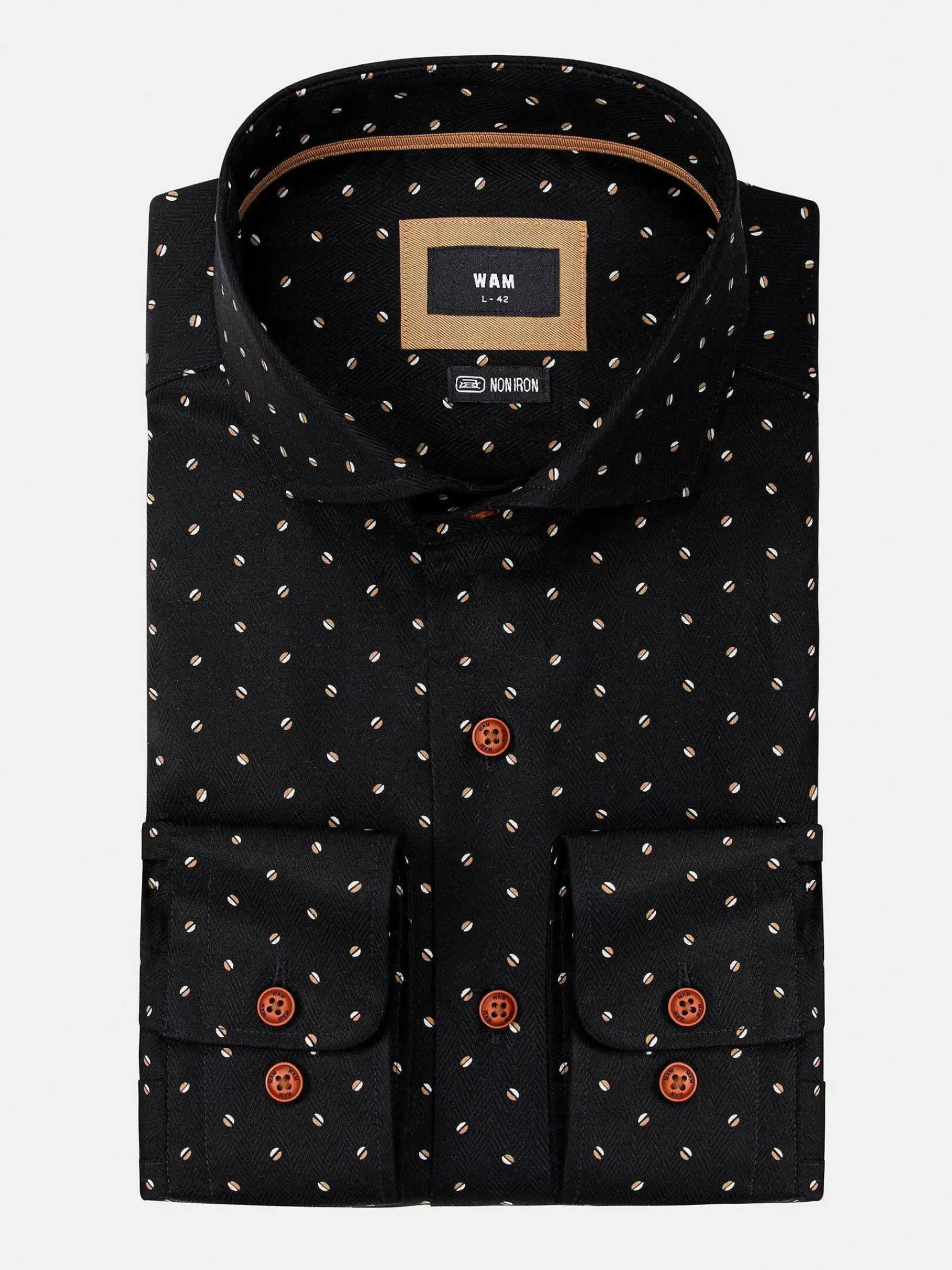 Wam Denim Verdantia Coffee Bean Pattern Black Overhemd Lange Mouw| Overhemd Lange Mouwen
