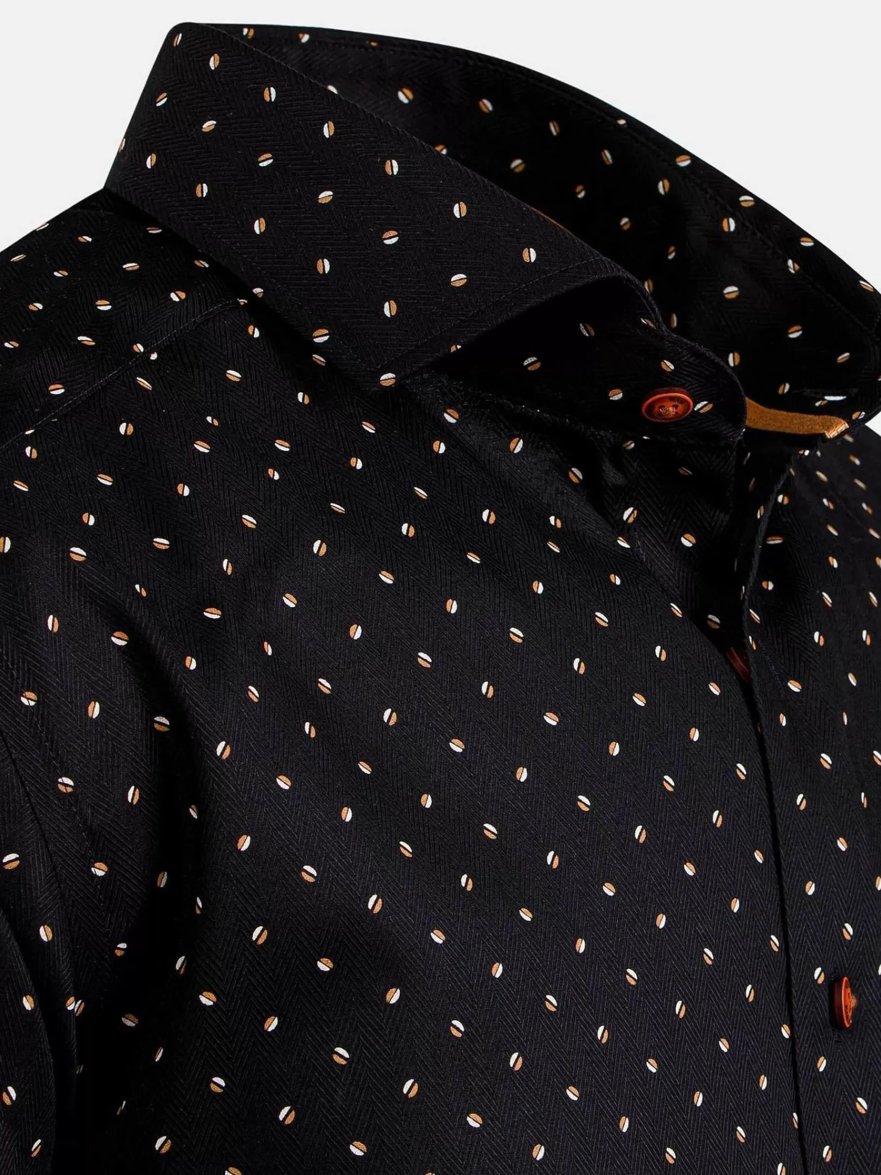 Wam Denim Verdantia Coffee Bean Pattern Black Overhemd Lange Mouw| Overhemd Lange Mouwen