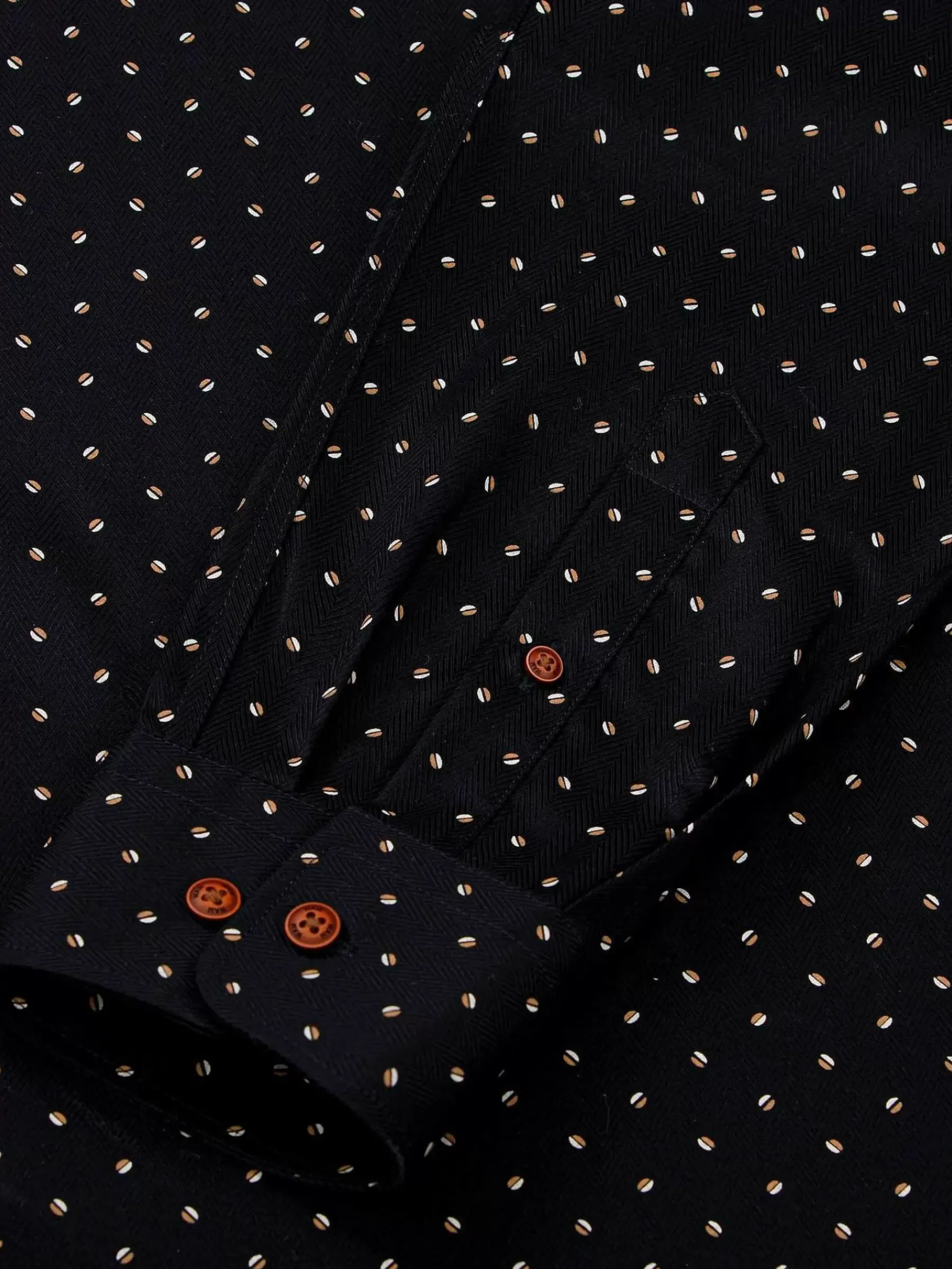 Wam Denim Verdantia Coffee Bean Pattern Black Overhemd Lange Mouw| Overhemd Lange Mouwen