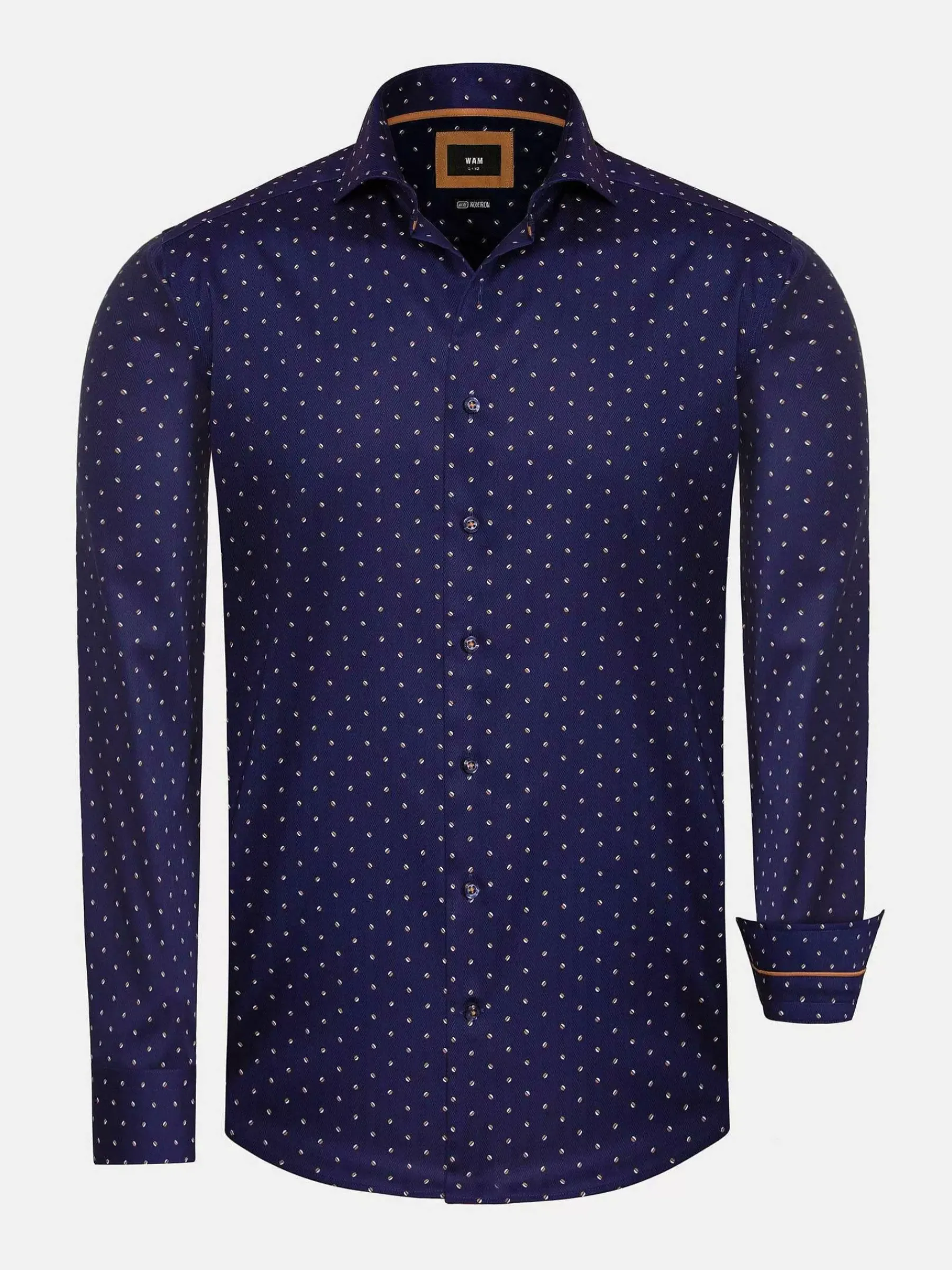 Wam Denim Verdantia Coffee Bean Pattern Navy Overhemd Lange Mouw| Overhemd Lange Mouwen