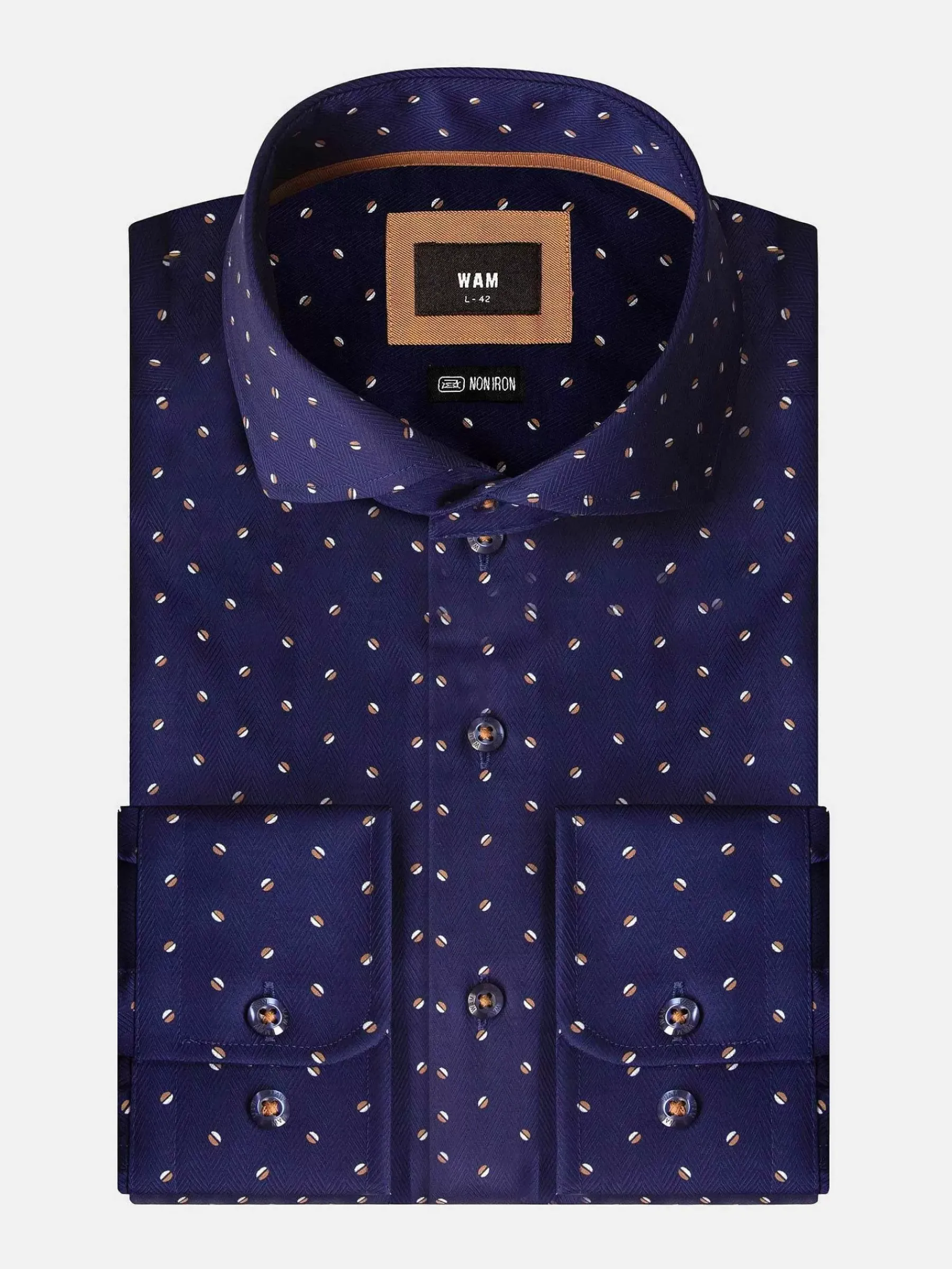 Wam Denim Verdantia Coffee Bean Pattern Navy Overhemd Lange Mouw| Overhemd Lange Mouwen